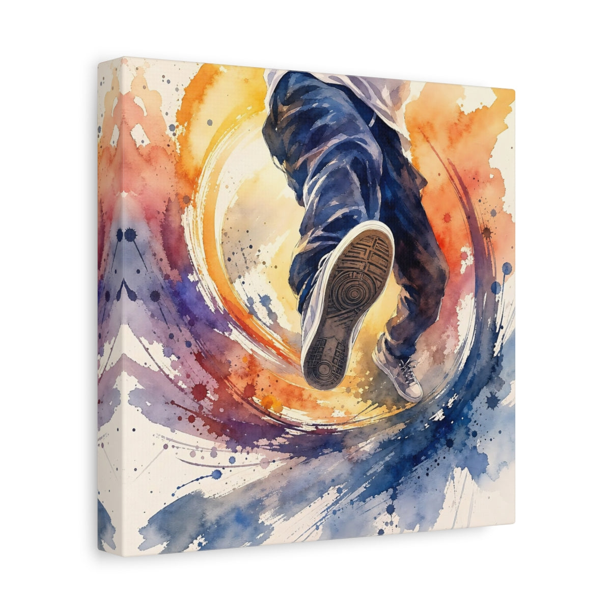 Side Mockup 9. Urban Sneaker Leap shown as canvas print