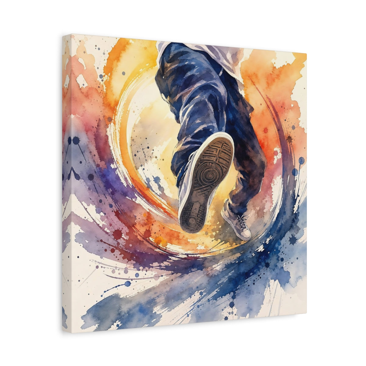 Side Mockup 6. Urban Sneaker Leap shown as canvas print
