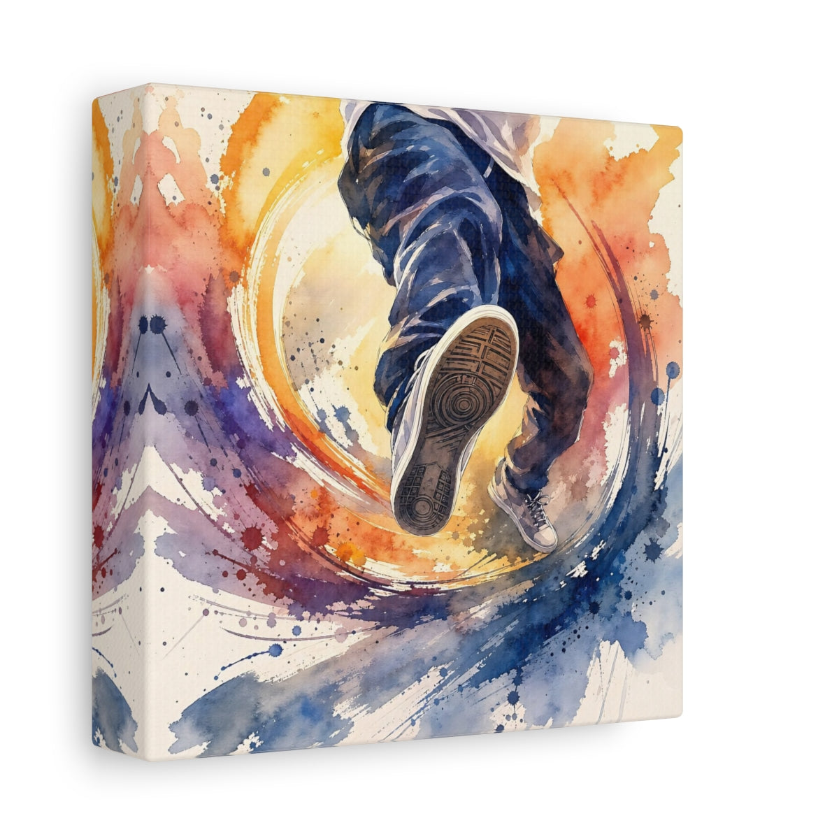 Side Mockup 2. Urban Sneaker Leap shown as canvas print