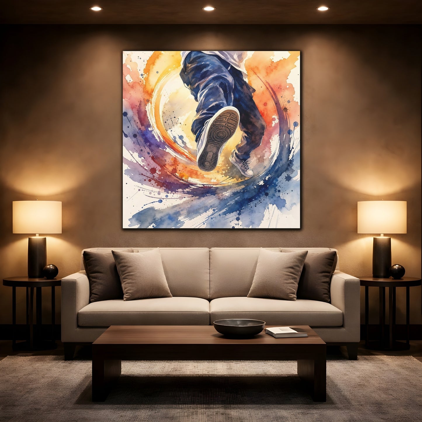 Mockup 2. Urban Sneaker Leap shown as canvas print