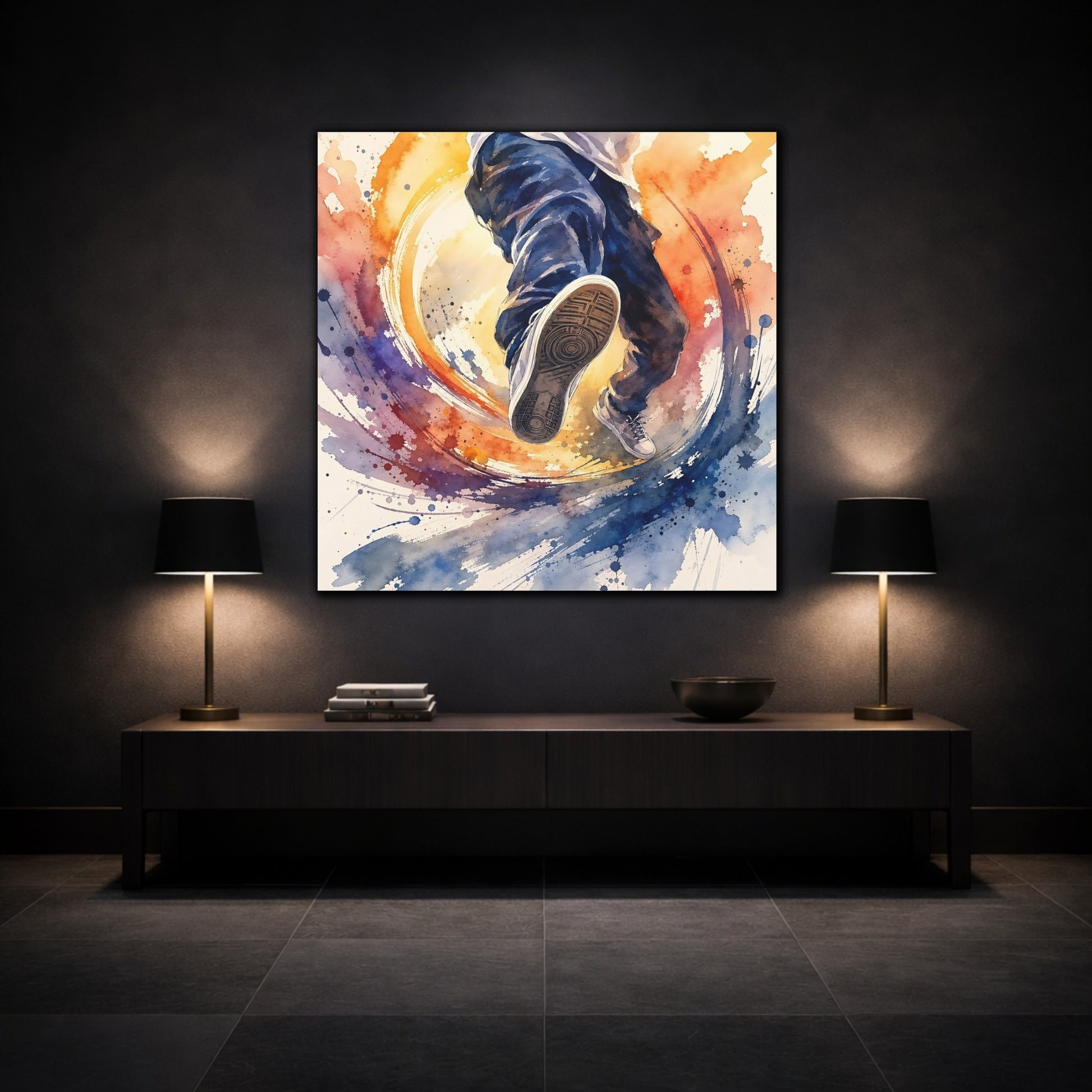Mockup 3. Urban Sneaker Leap shown as canvas print