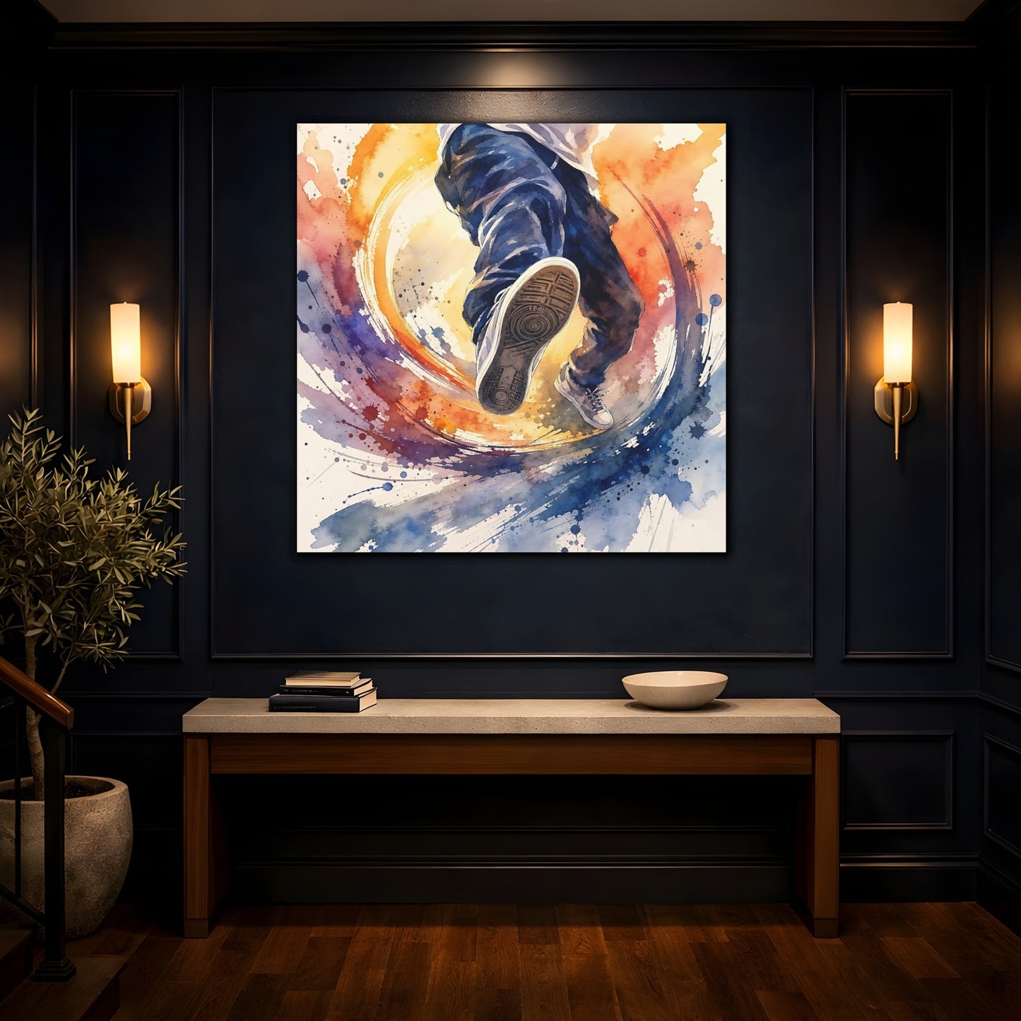 Mockup 4. Urban Sneaker Leap shown as canvas print