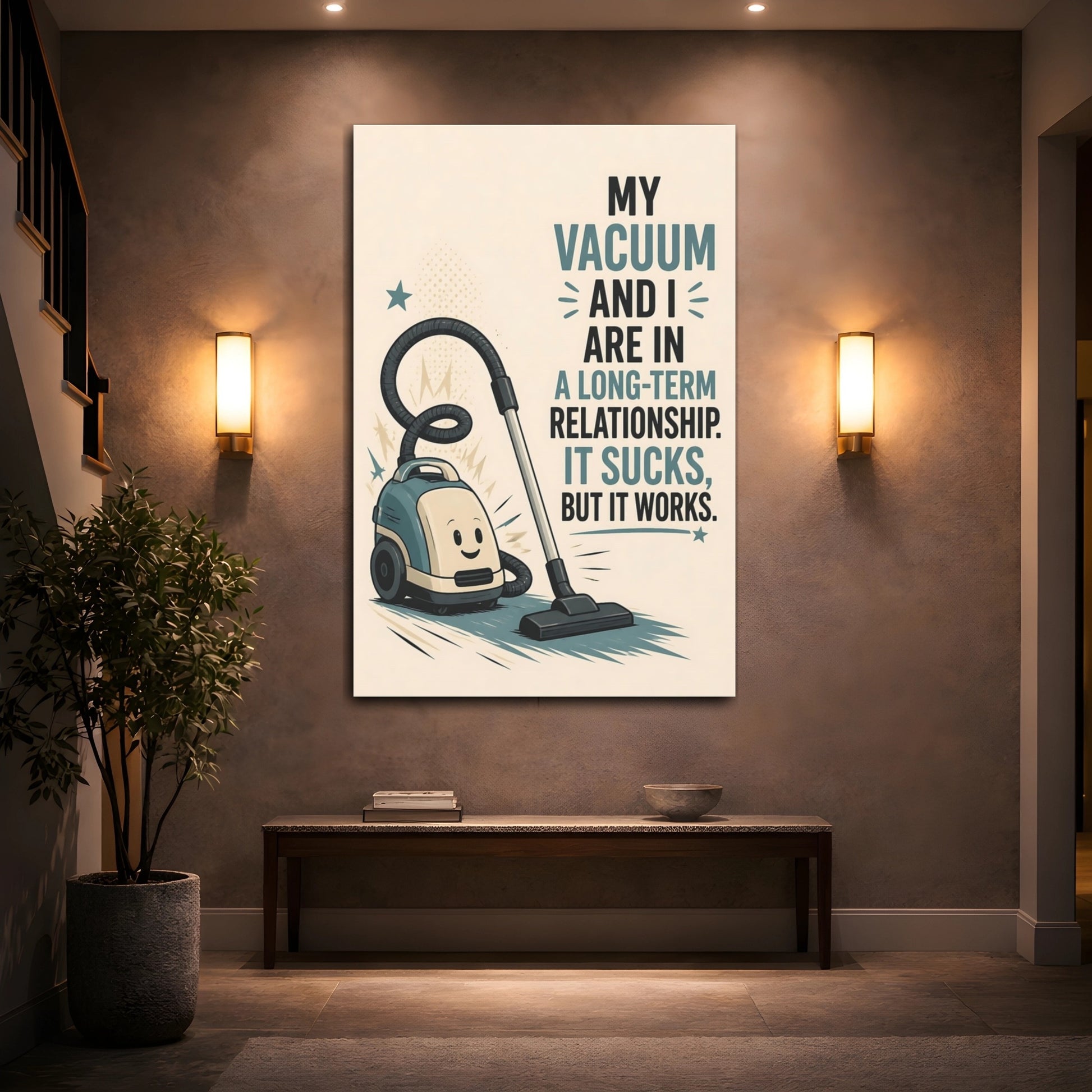 Mockup 2. Vacuum Quote Humor shown as canvas print