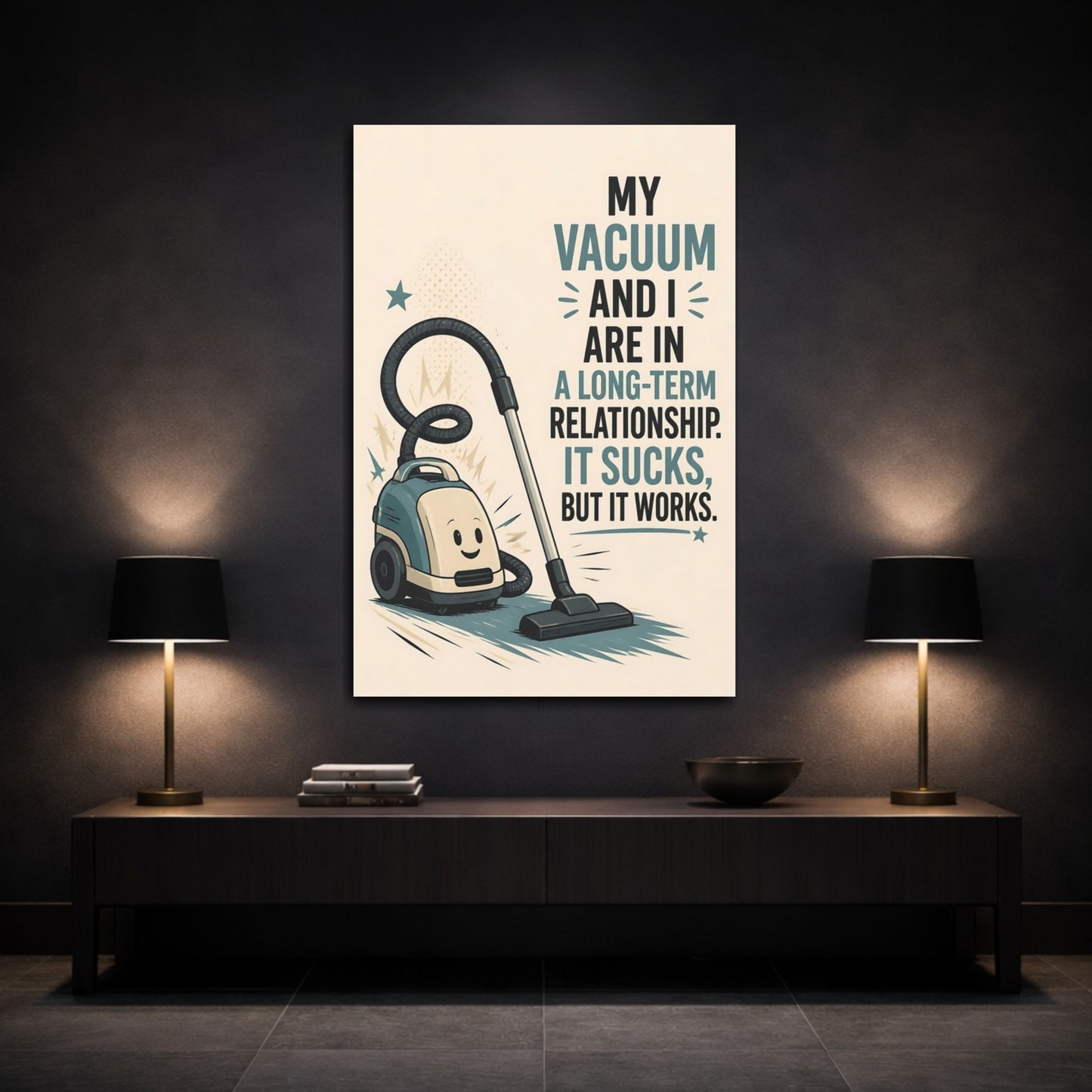 Mockup 3. Vacuum Quote Humor shown as canvas print