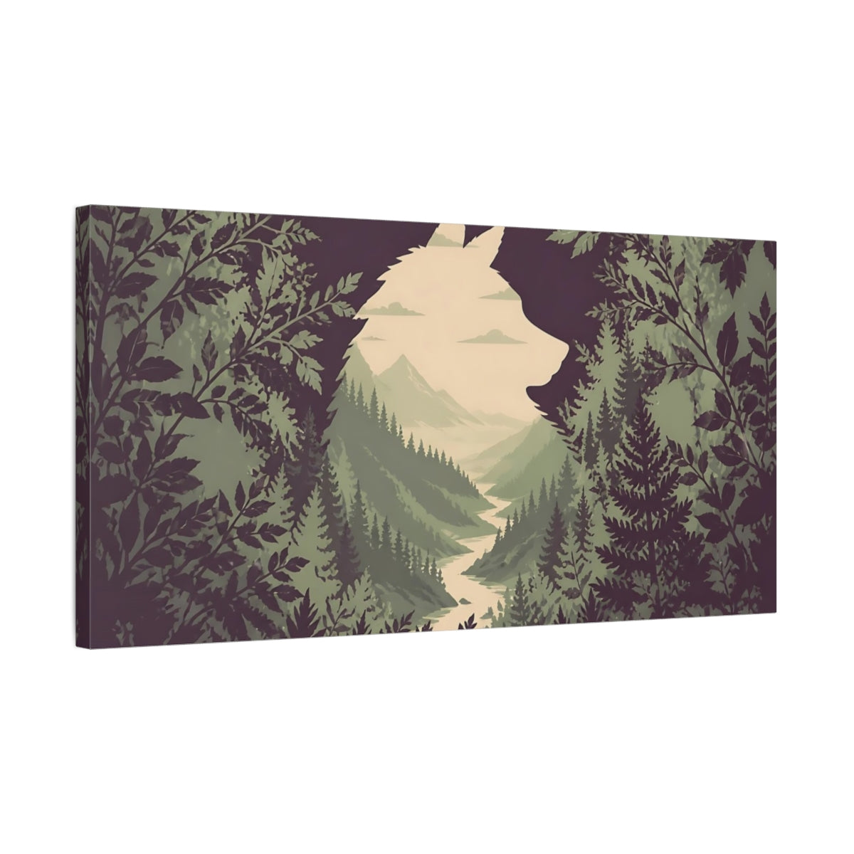 Side Mockup 1. Valley Within Wolf shown as canvas print