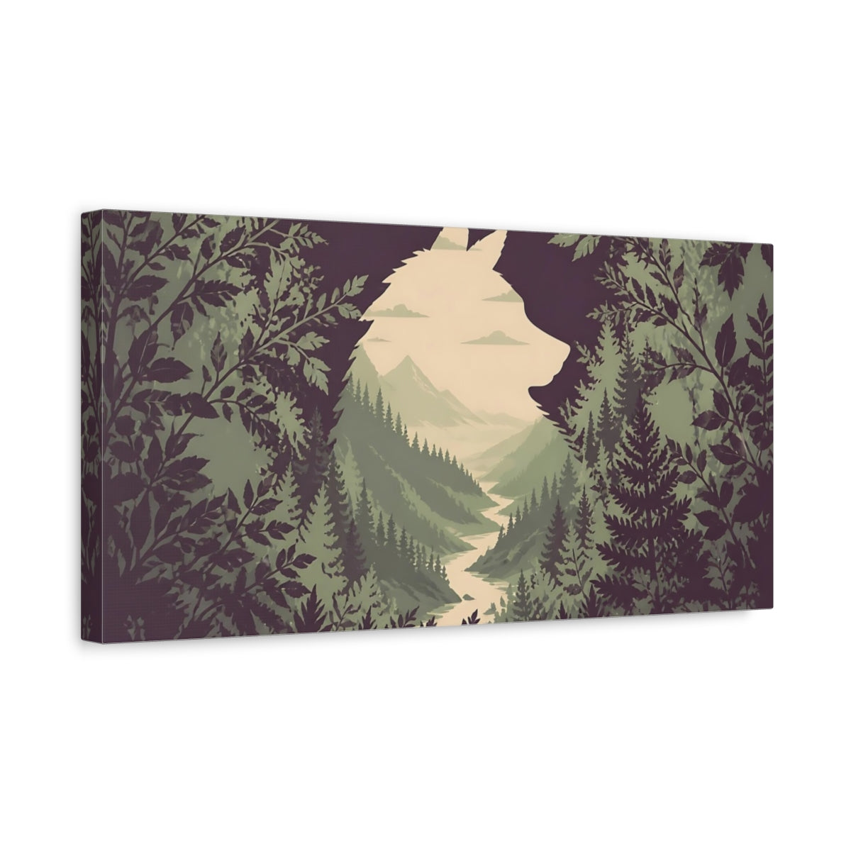 Side Mockup 3. Valley Within Wolf shown as canvas print