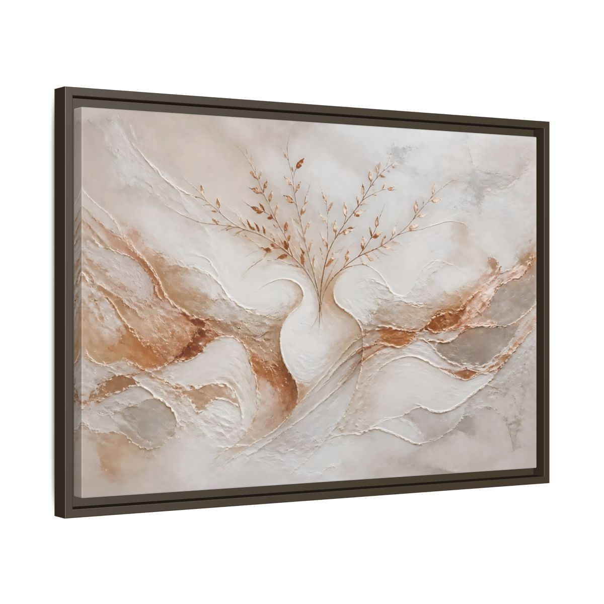 Side Mockup 11. Vase With Copper Leaves shown as framed canvas print