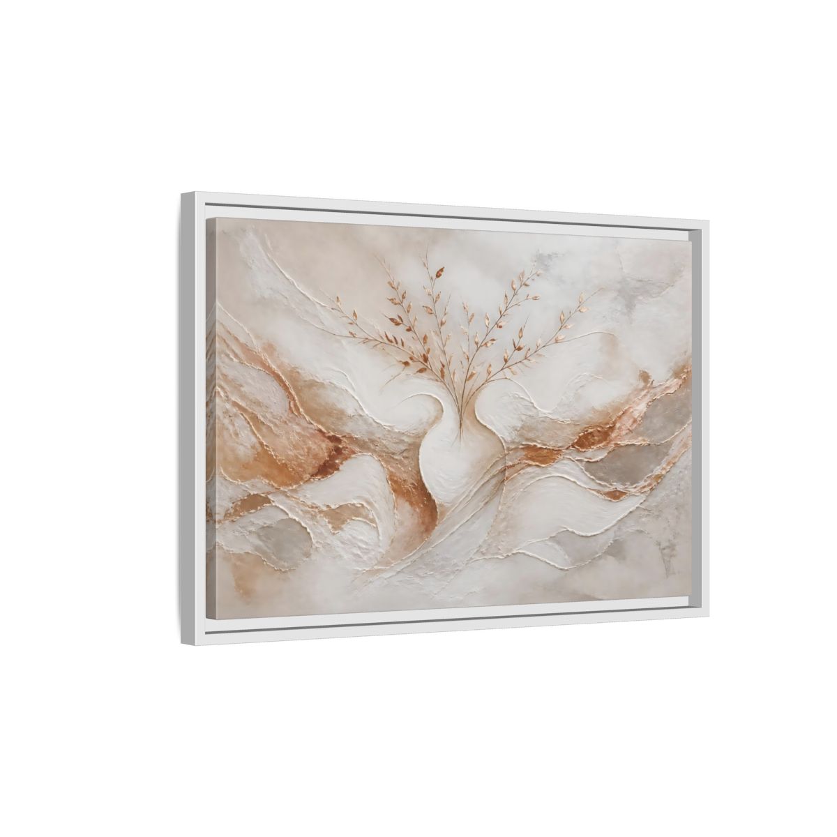 Side Mockup 1. Vase With Copper Leaves shown as framed canvas print