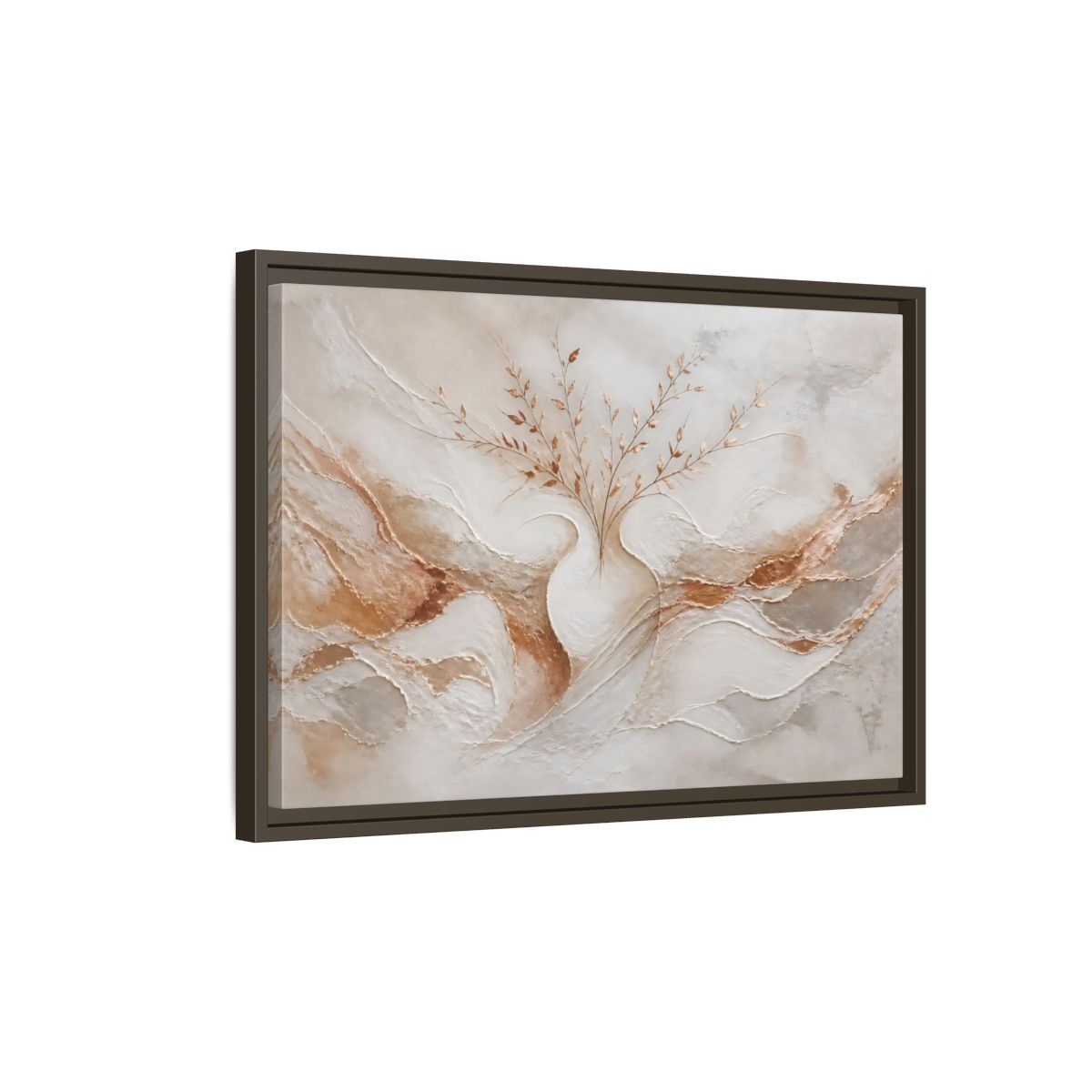 Side Mockup 2. Vase With Copper Leaves shown as framed canvas print