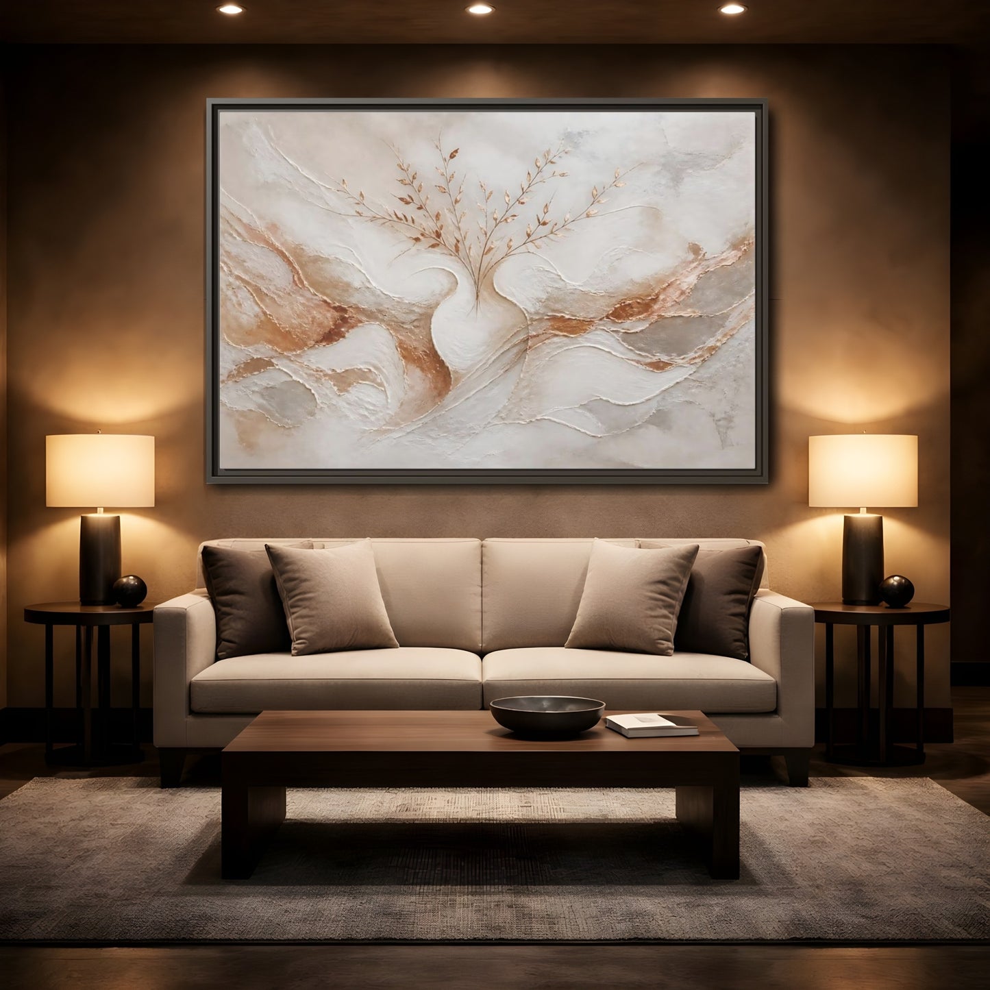 Mockup 2. Vase With Copper Leaves shown as framed canvas print