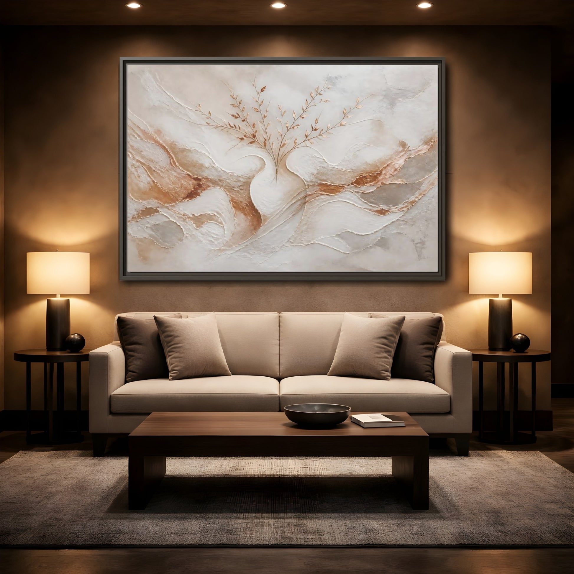 Mockup 2. Vase With Copper Leaves shown as framed canvas print