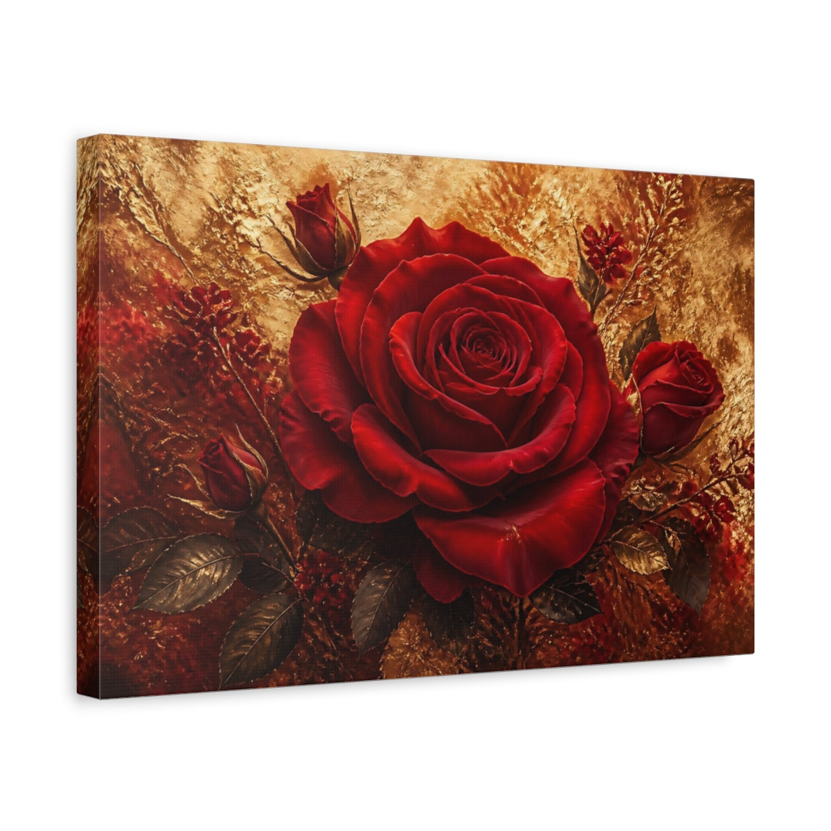 Side Mockup 4. Velvet Crimson Rose shown as canvas print