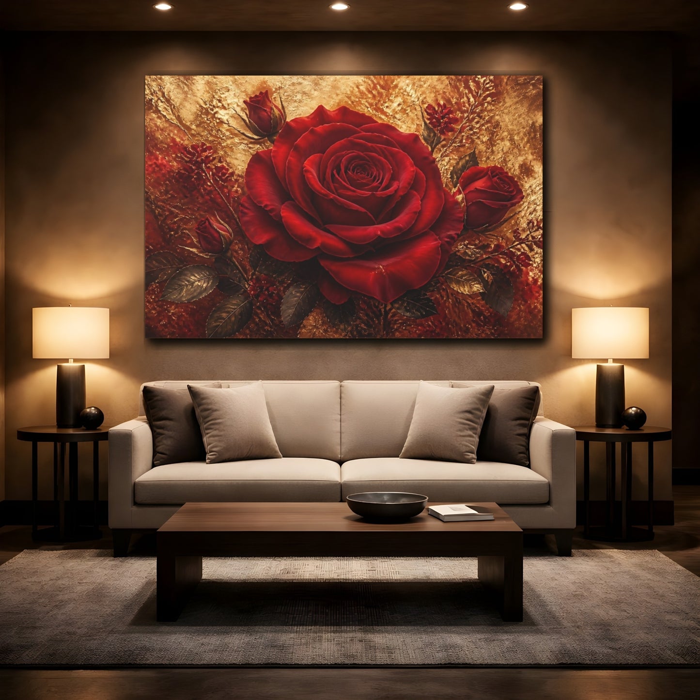 Mockup 2. Velvet Crimson Rose shown as canvas print