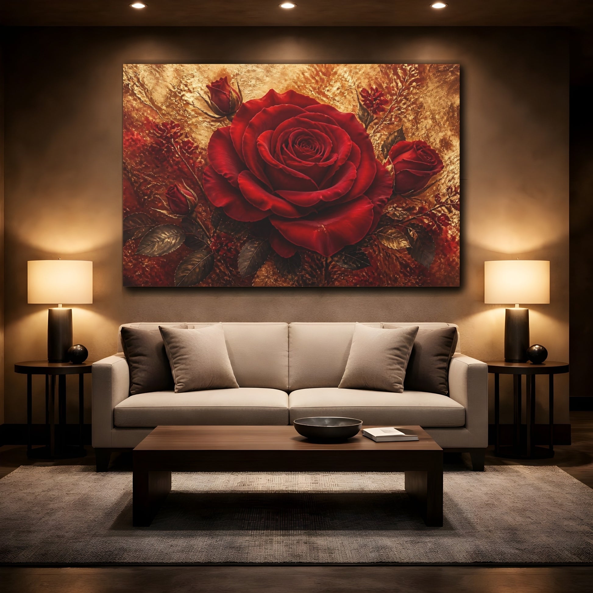 Mockup 2. Velvet Crimson Rose shown as canvas print