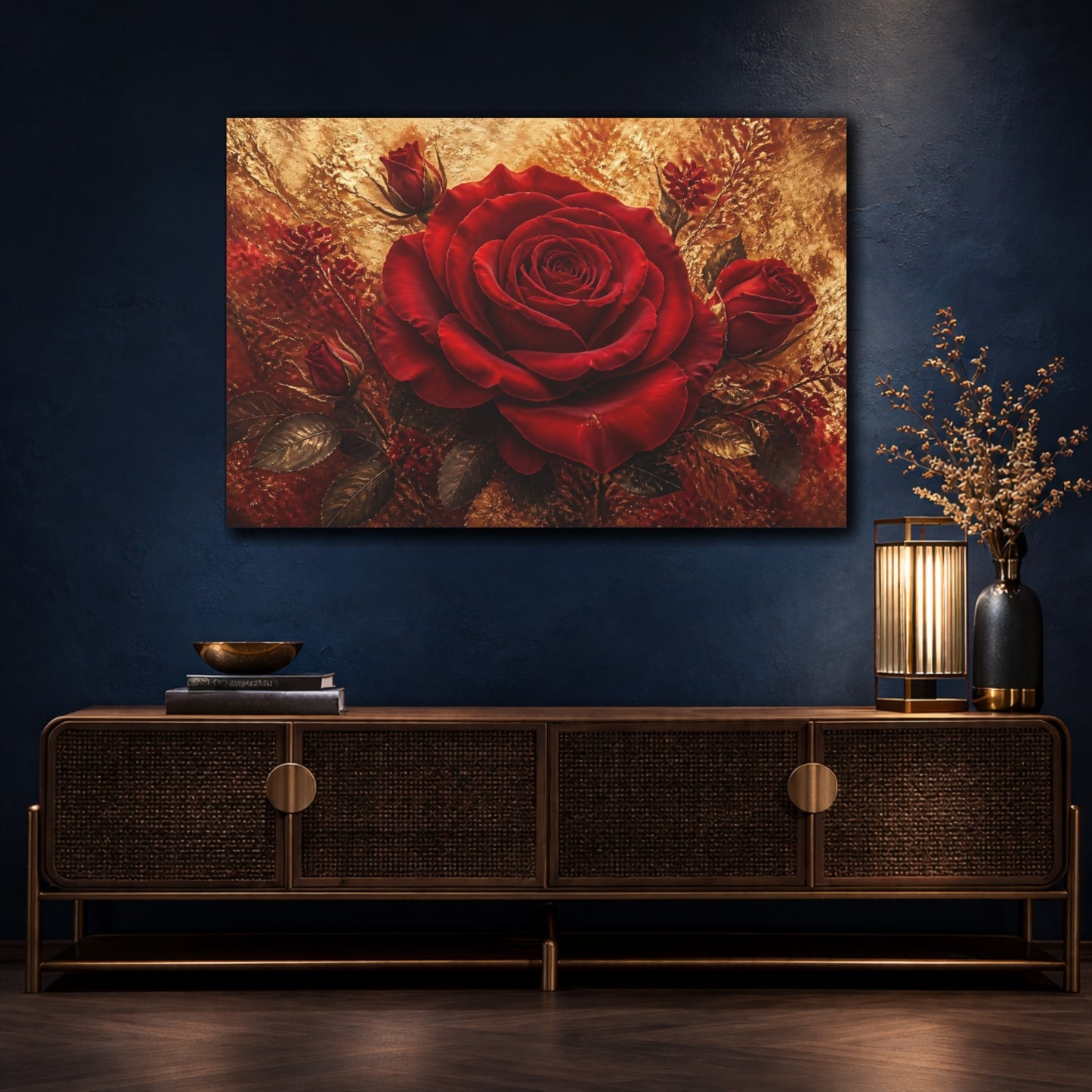 Mockup 4. Velvet Crimson Rose shown as canvas print