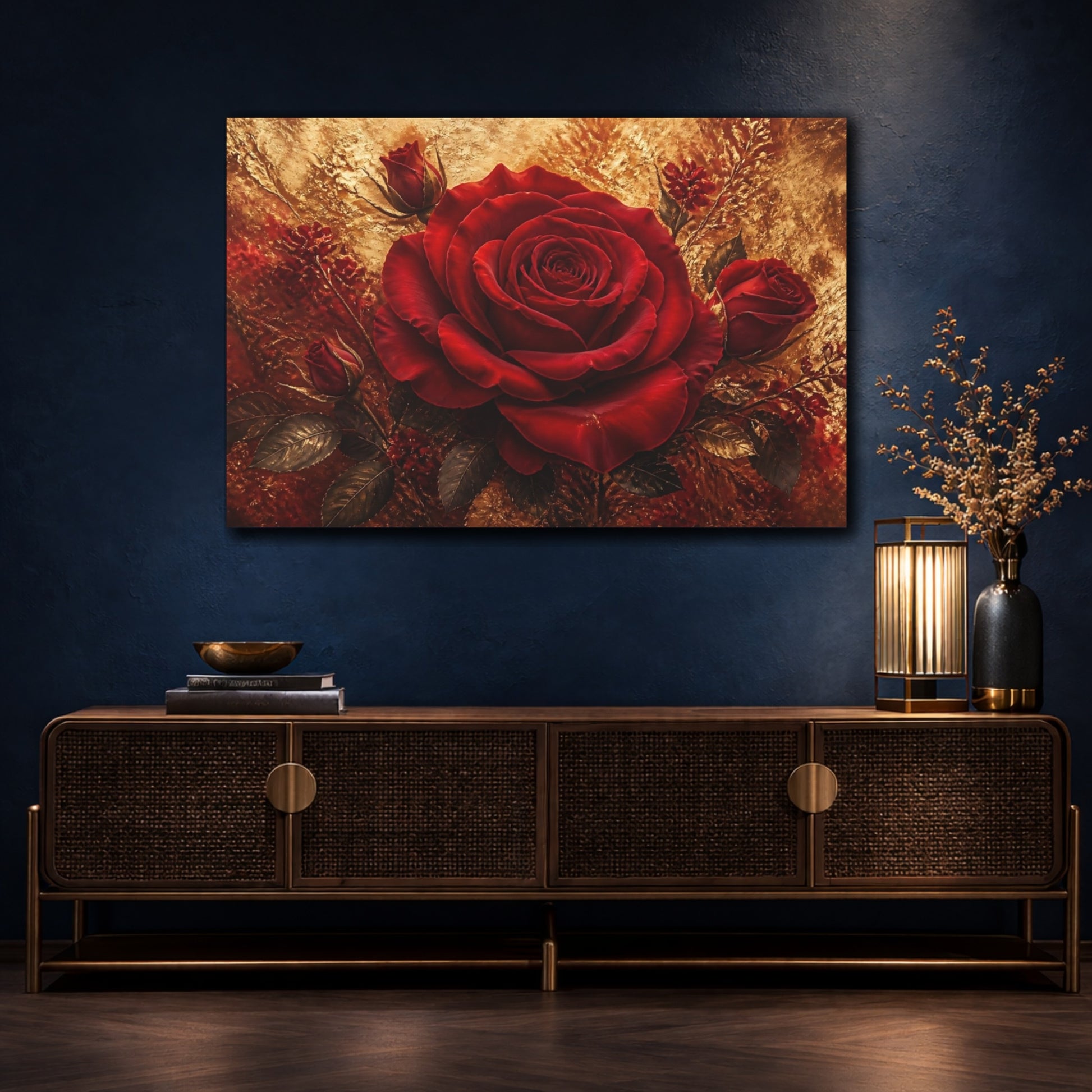 Mockup 4. Velvet Crimson Rose shown as canvas print