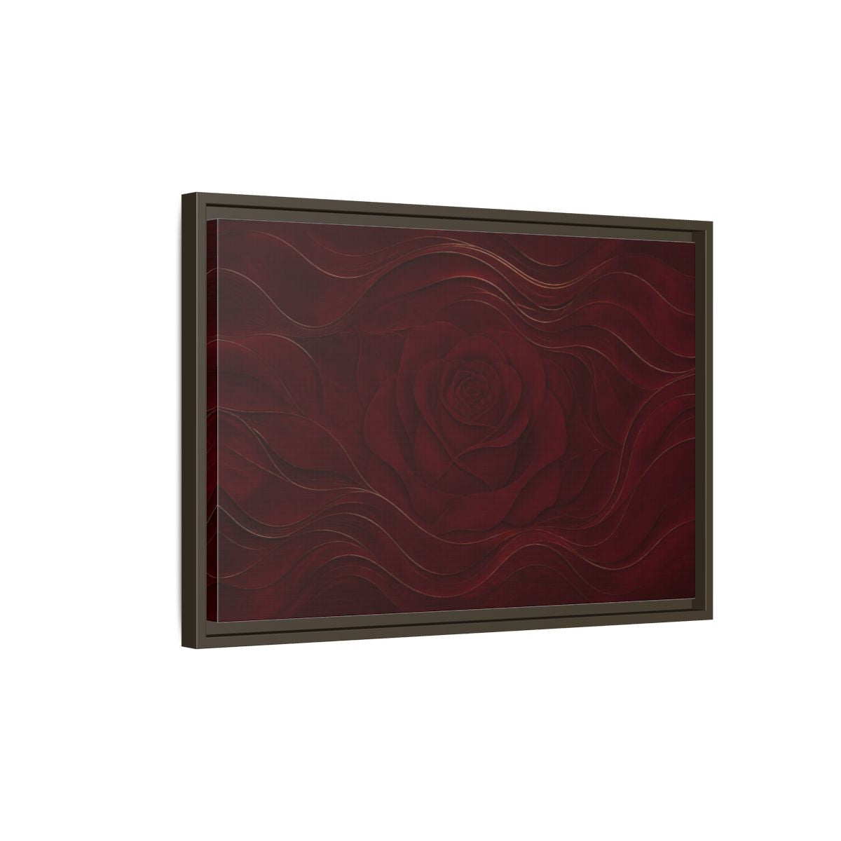 Side Mockup 2. Velvet Rose In Burgundy shown as framed canvas print
