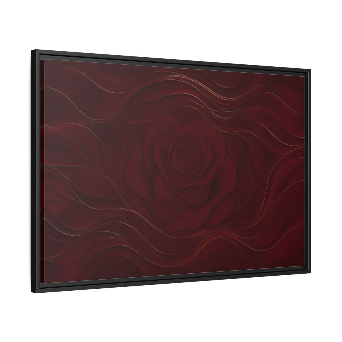 Side Mockup 13. Velvet Rose In Burgundy shown as framed canvas print