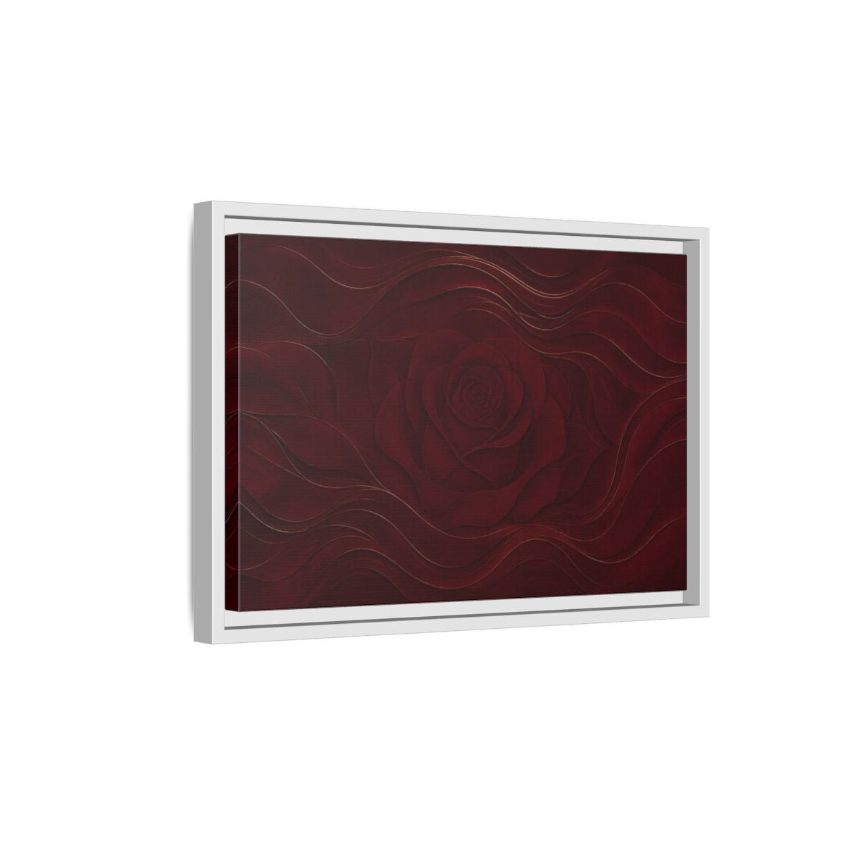 Side Mockup 4. Velvet Rose In Burgundy shown as framed canvas print