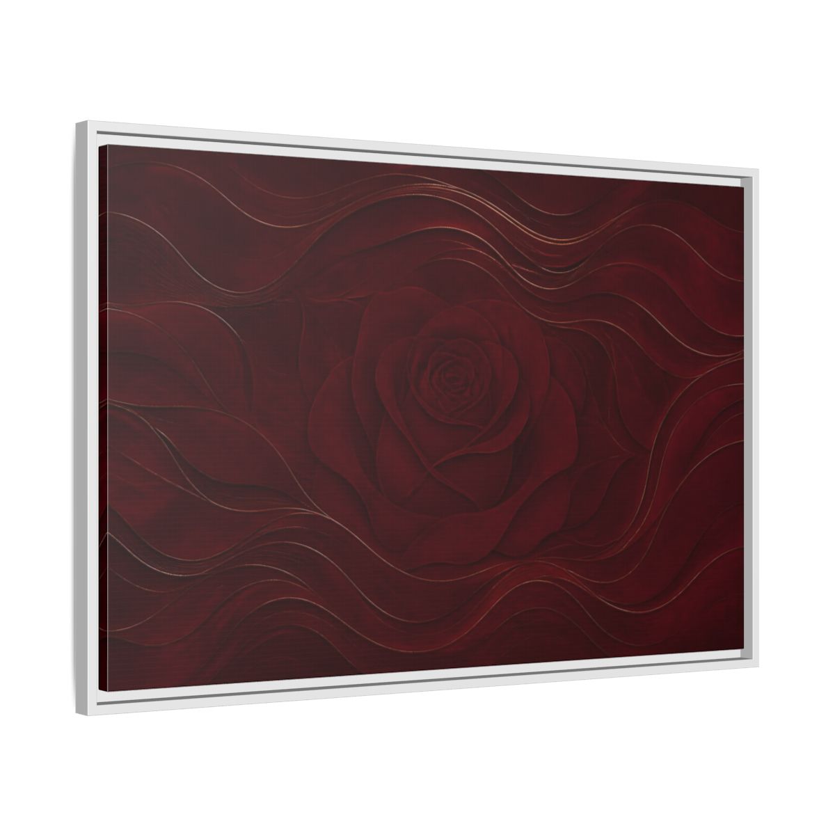 Side Mockup 9. Velvet Rose In Burgundy shown as framed canvas print