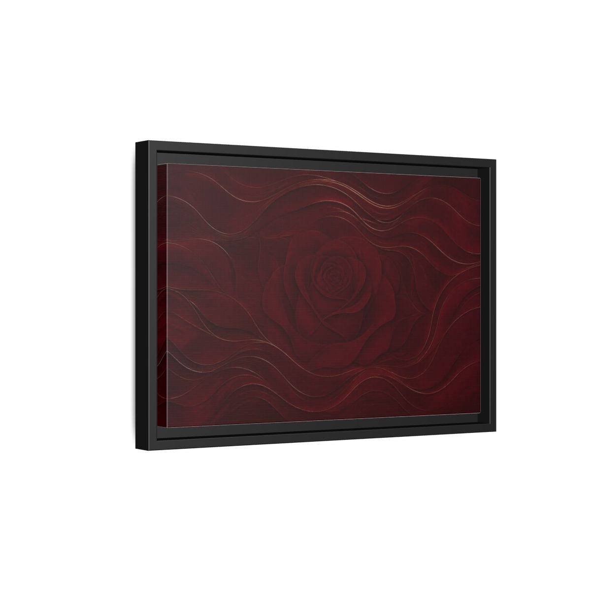 Side Mockup 6. Velvet Rose In Burgundy shown as framed canvas print