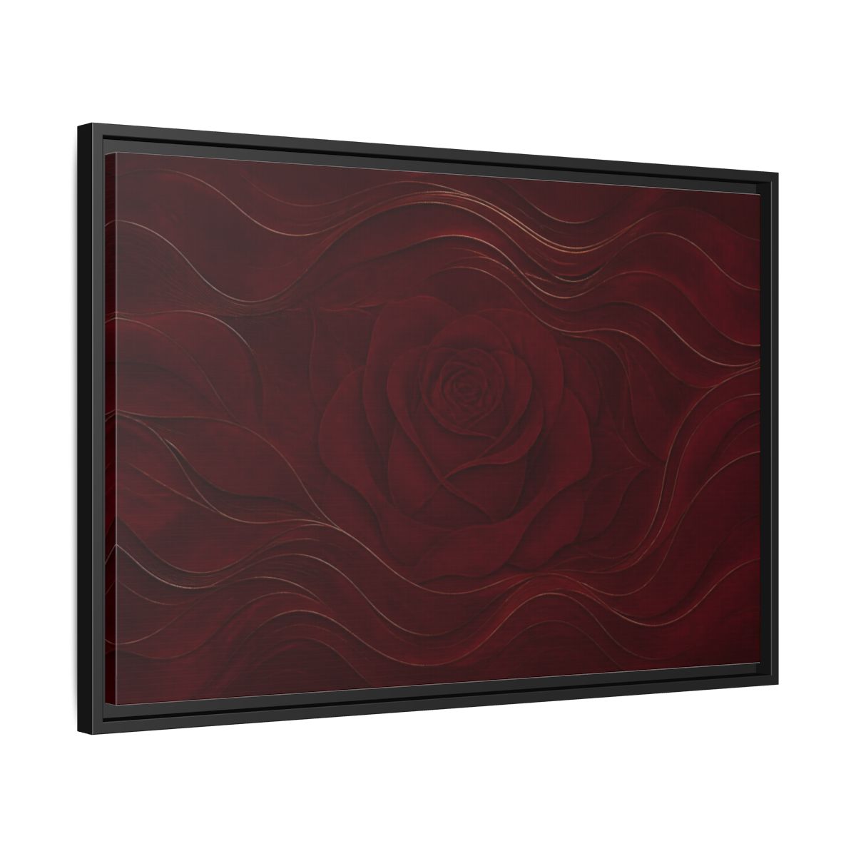 Side Mockup 14. Velvet Rose In Burgundy shown as framed canvas print