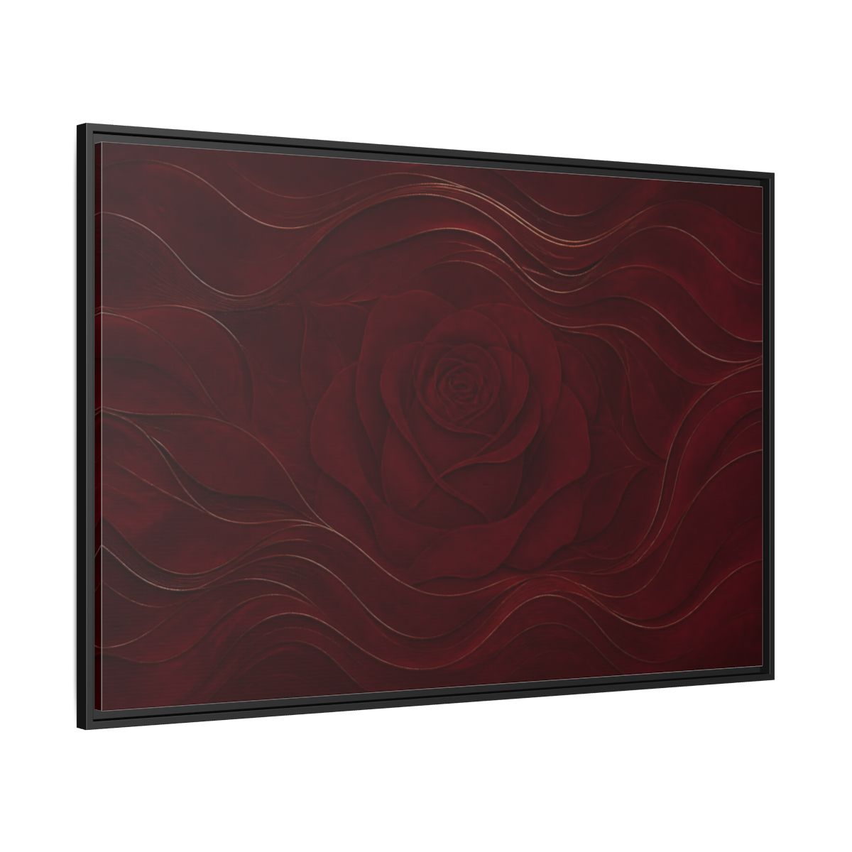 Side Mockup 12. Velvet Rose In Burgundy shown as framed canvas print