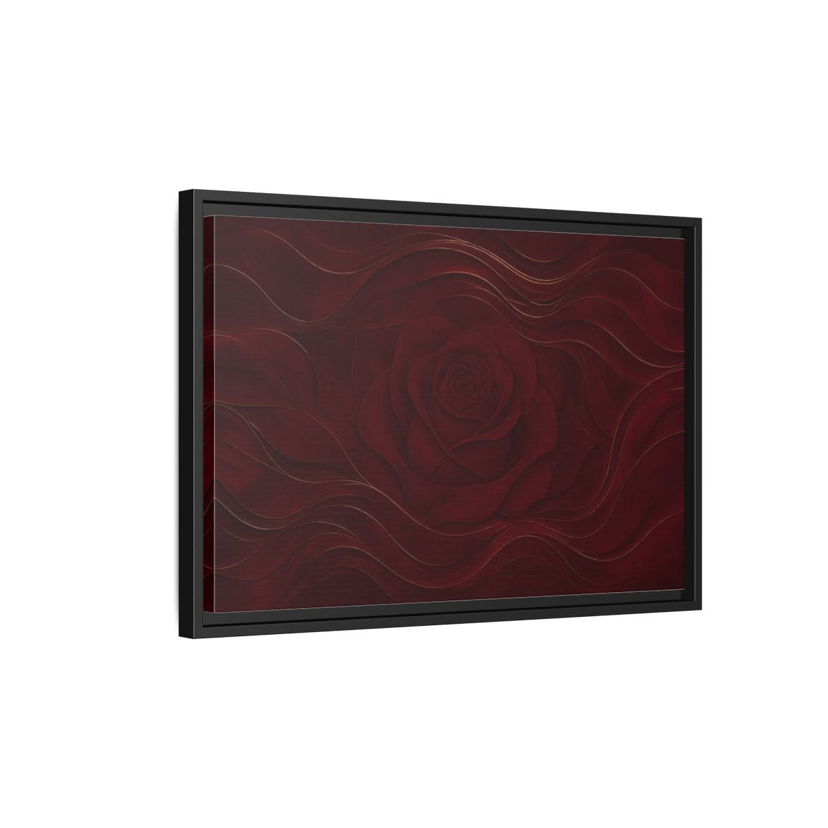 Side Mockup 3. Velvet Rose In Burgundy shown as framed canvas print