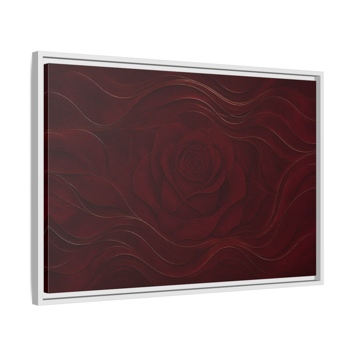 Side Mockup 10. Velvet Rose In Burgundy shown as framed canvas print