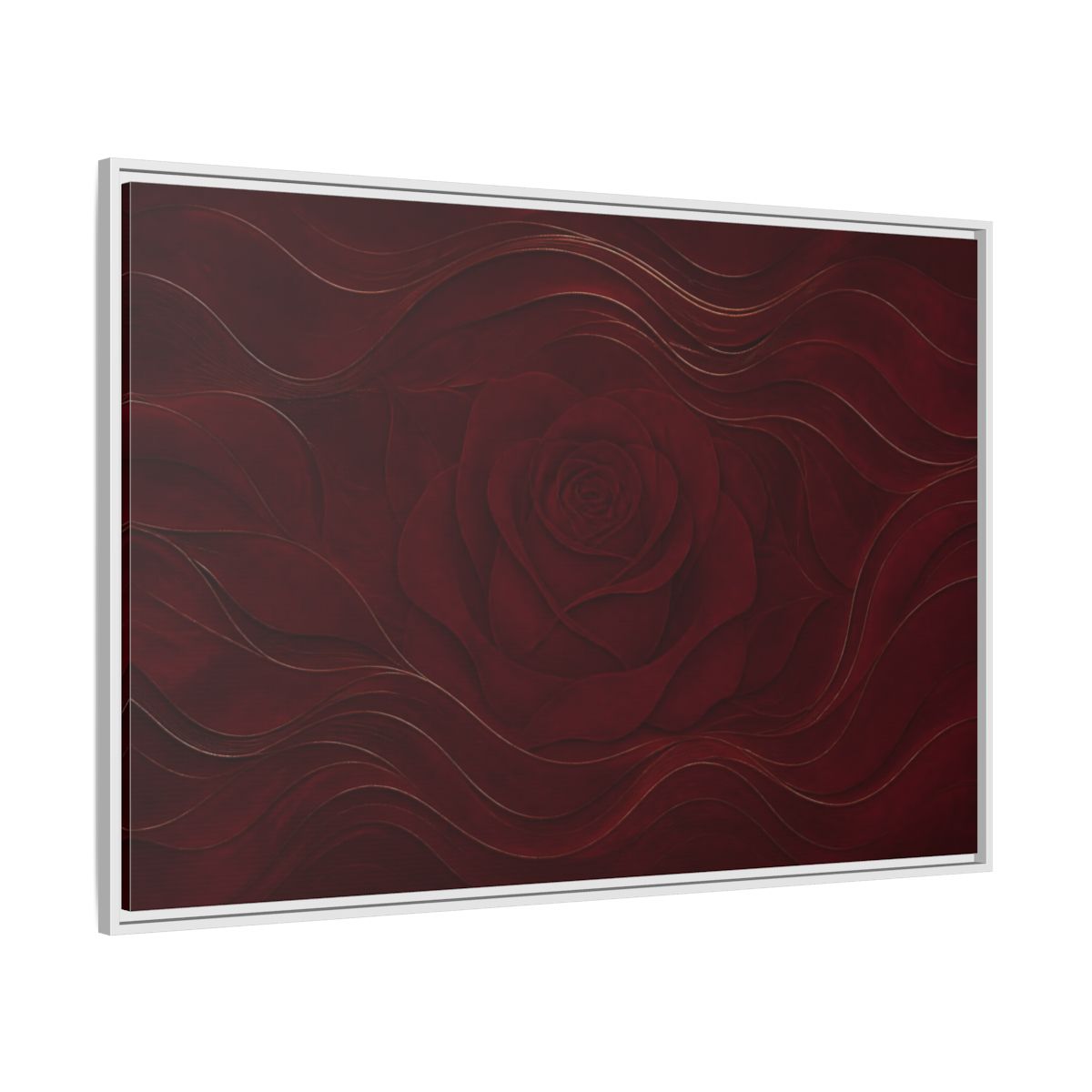 Side Mockup 7. Velvet Rose In Burgundy shown as framed canvas print