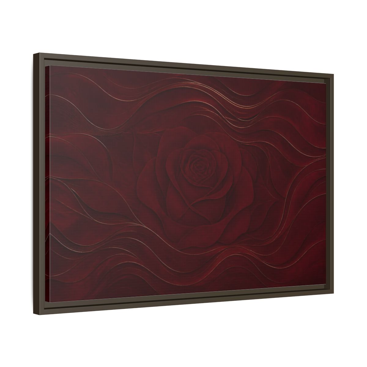 Side Mockup 11. Velvet Rose In Burgundy shown as framed canvas print