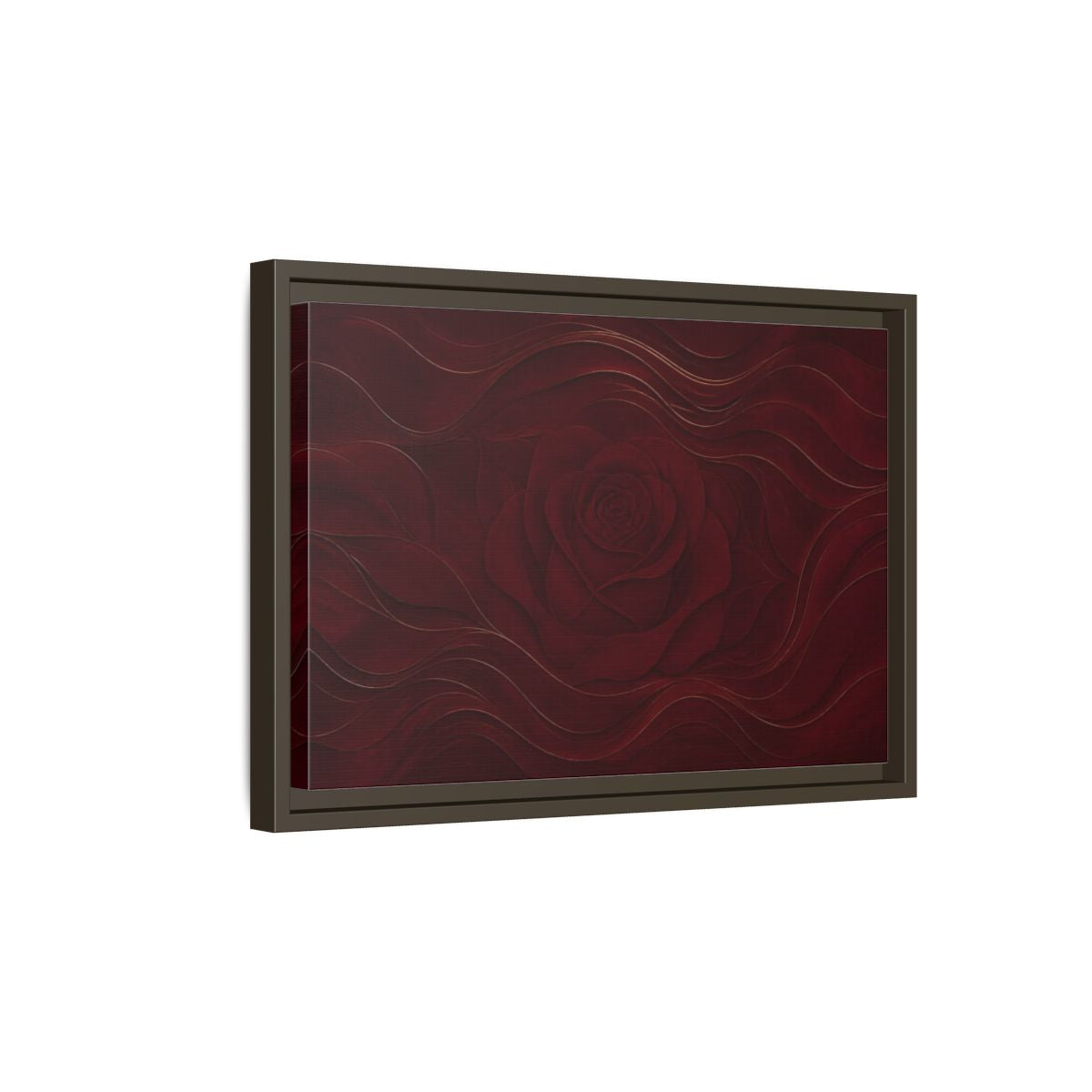 Side Mockup 5. Velvet Rose In Burgundy shown as framed canvas print
