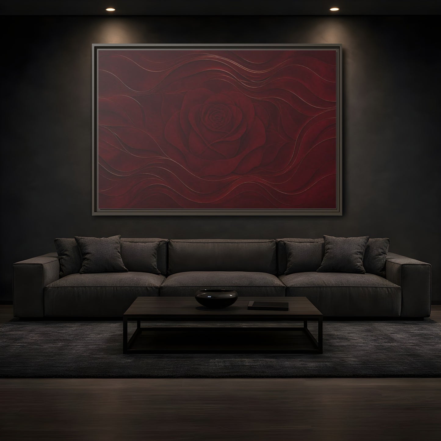 Mockup 3. Velvet Rose In Burgundy shown as framed canvas print