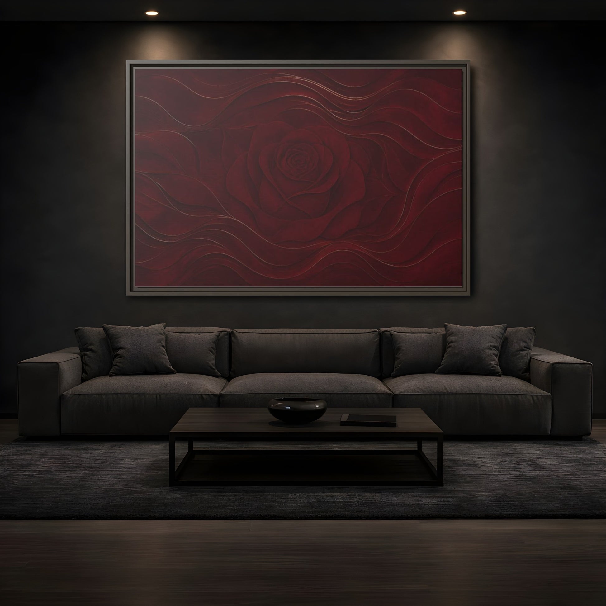 Mockup 3. Velvet Rose In Burgundy shown as framed canvas print