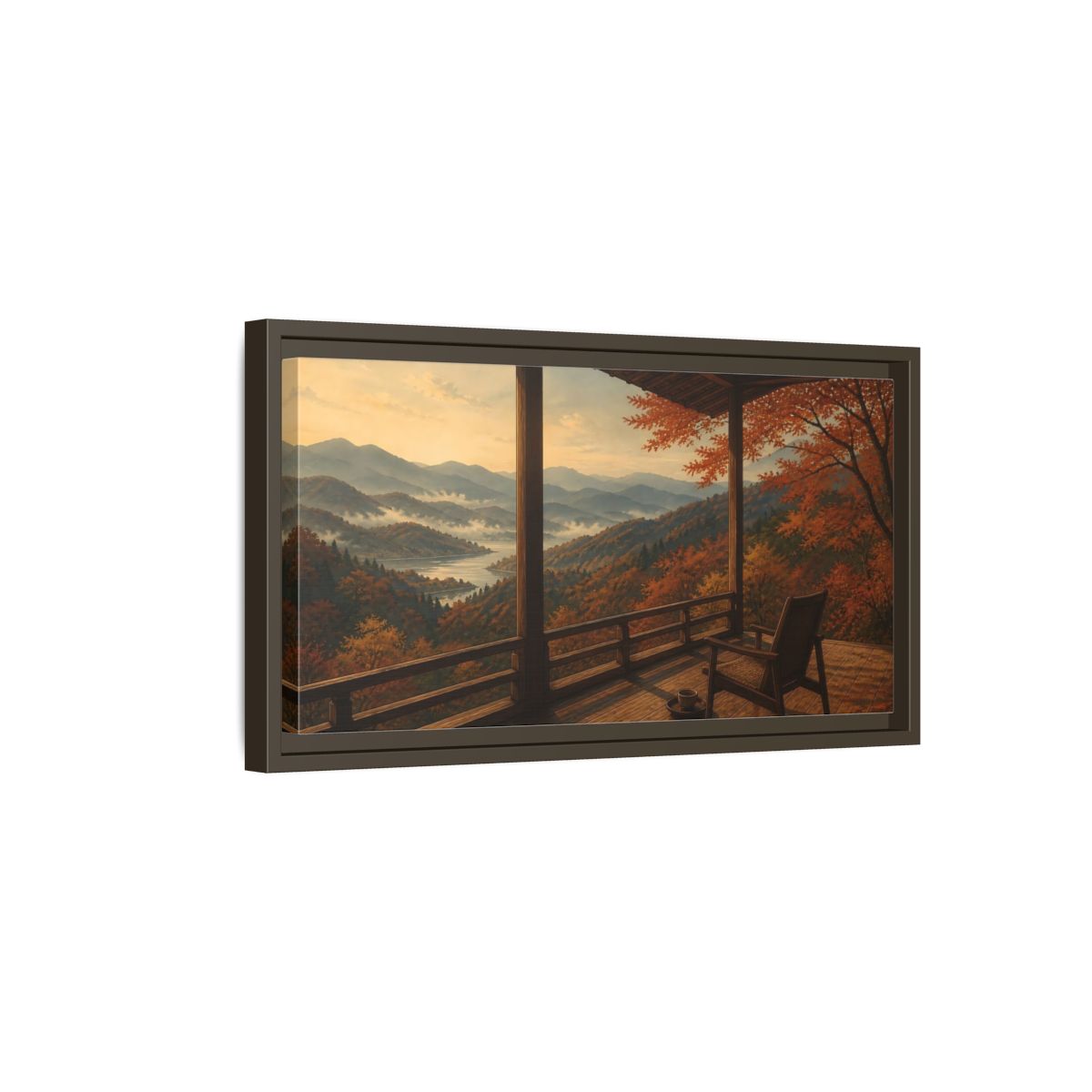 Side Mockup 7. Veranda Over Autumn Hills shown as framed canvas print