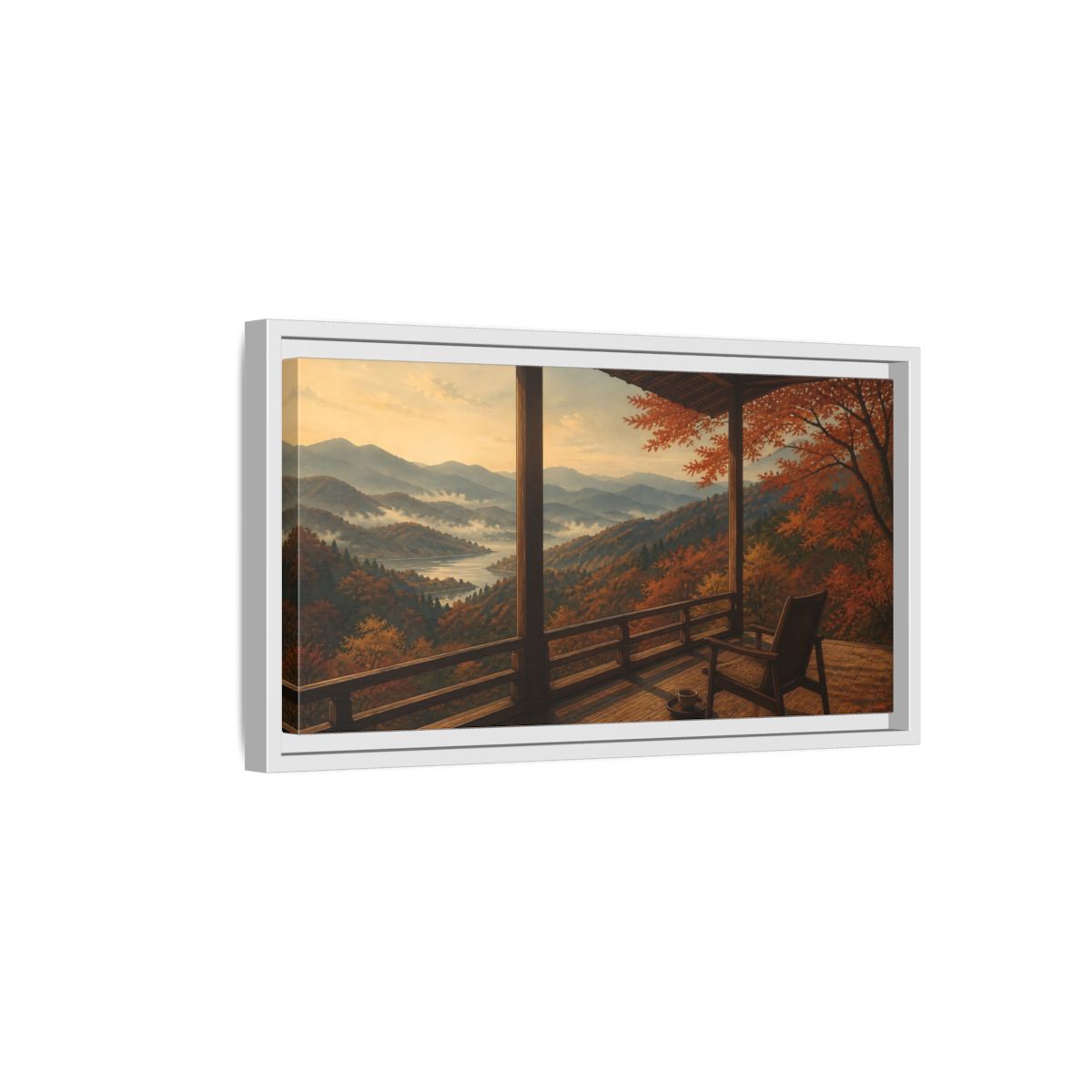 Side Mockup 6. Veranda Over Autumn Hills shown as framed canvas print