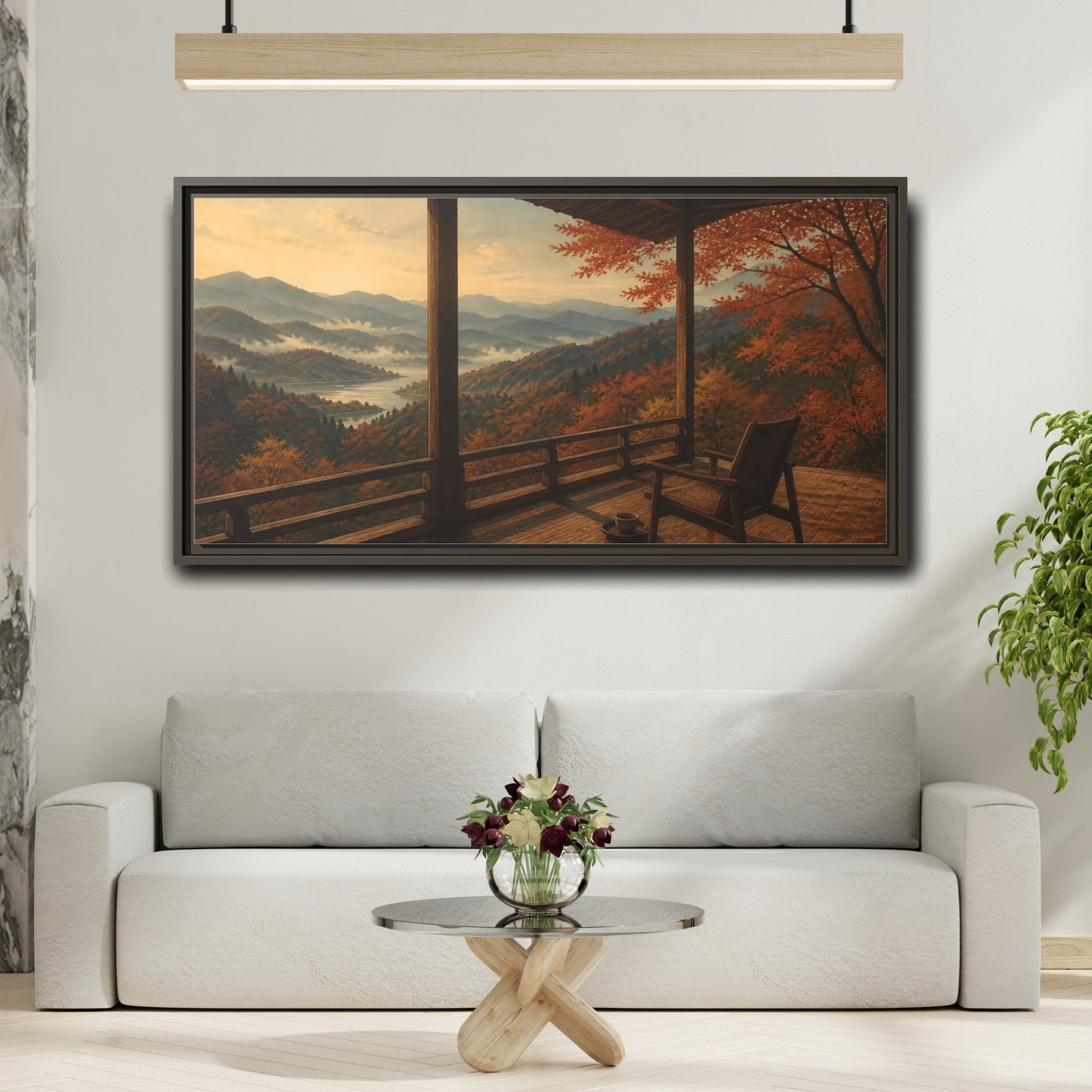 Mockup 2. Veranda Over Autumn Hills shown as framed canvas print