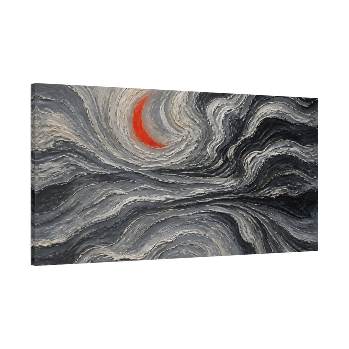 Main Mockup. Vermilion Crescent Waves shown as canvas print