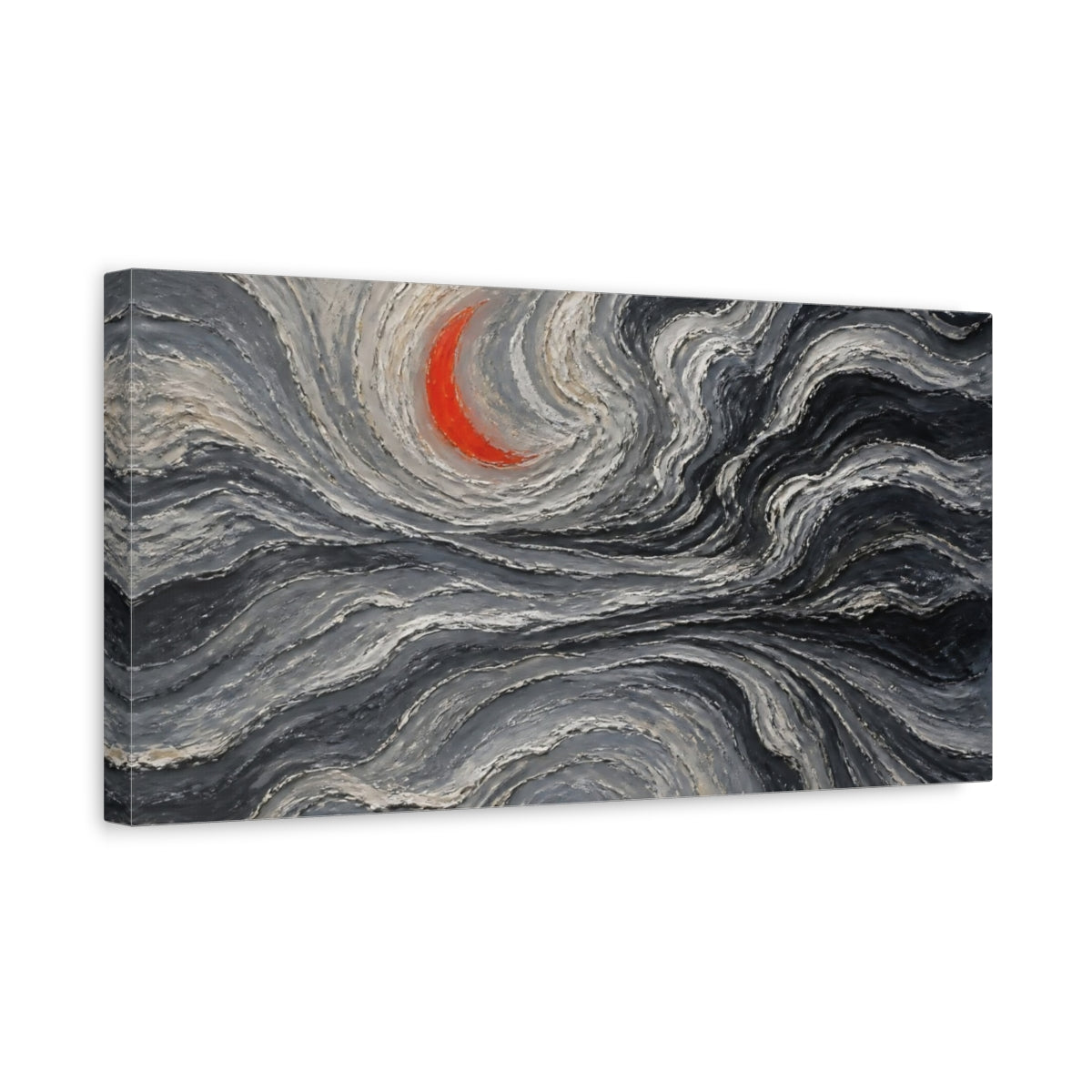 Side Mockup 3. Vermilion Crescent Waves shown as canvas print