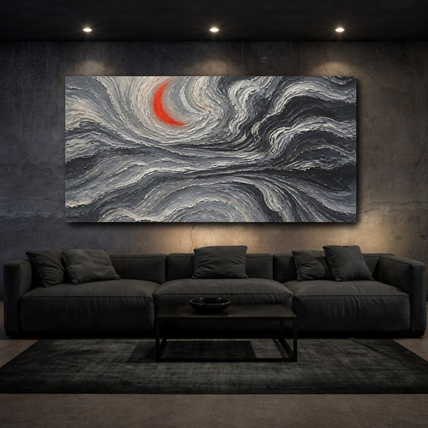 Mockup 3. Vermilion Crescent Waves shown as canvas print
