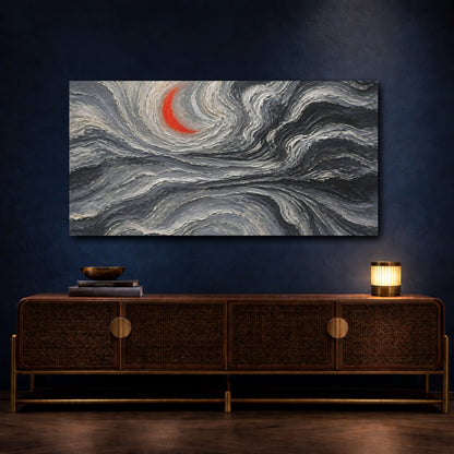 Mockup 4. Vermilion Crescent Waves shown as canvas print