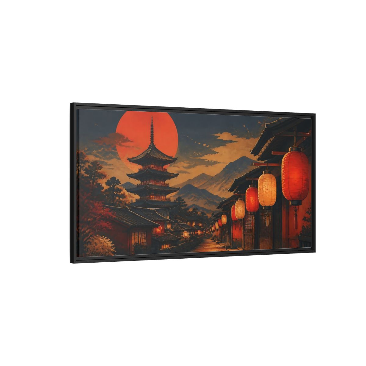 Side Mockup 5. Vermilion Lantern Lane shown as framed canvas print