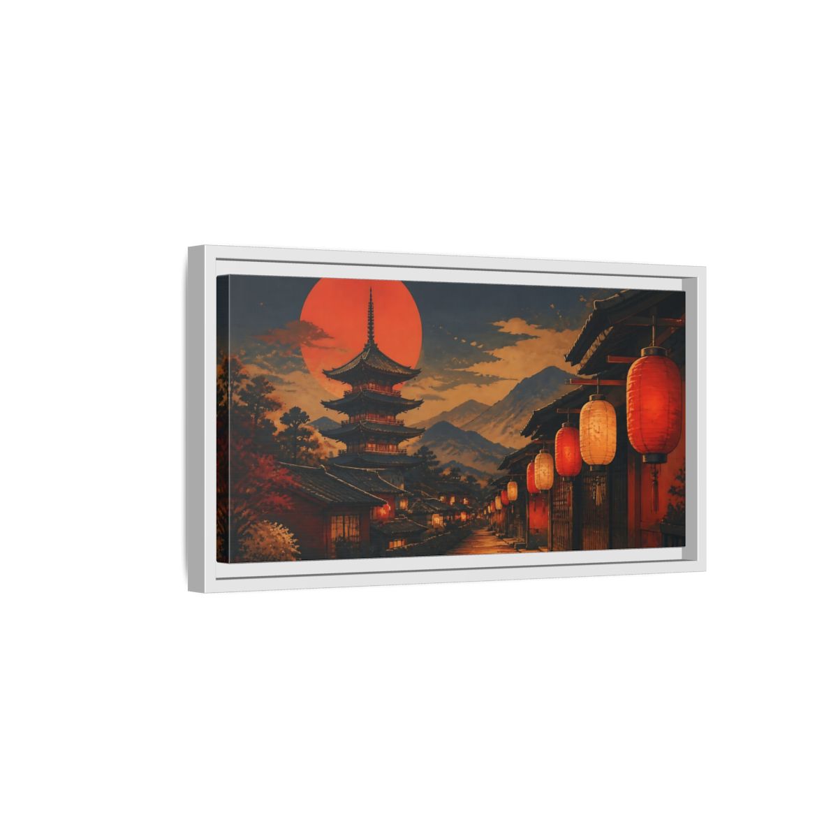 Side Mockup 6. Vermilion Lantern Lane shown as framed canvas print