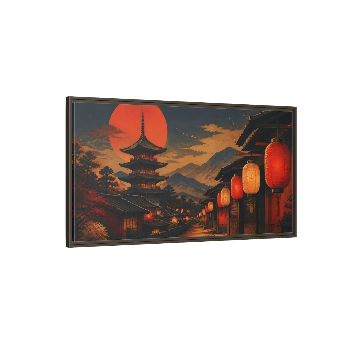 Side Mockup 4. Vermilion Lantern Lane shown as framed canvas print