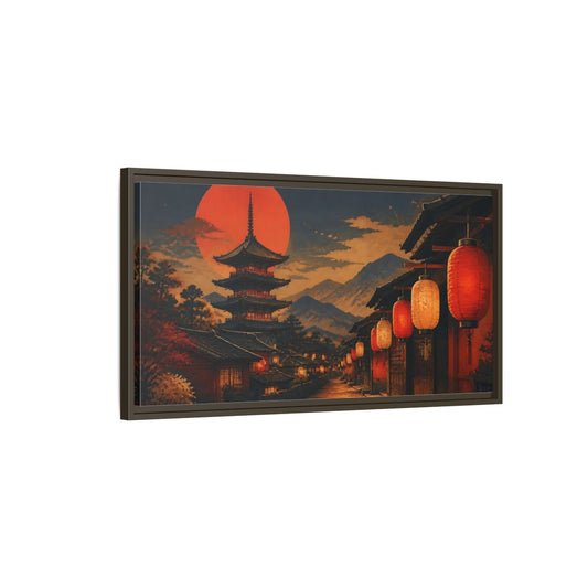 Main Mockup. Vermilion Lantern Lane shown as framed canvas print