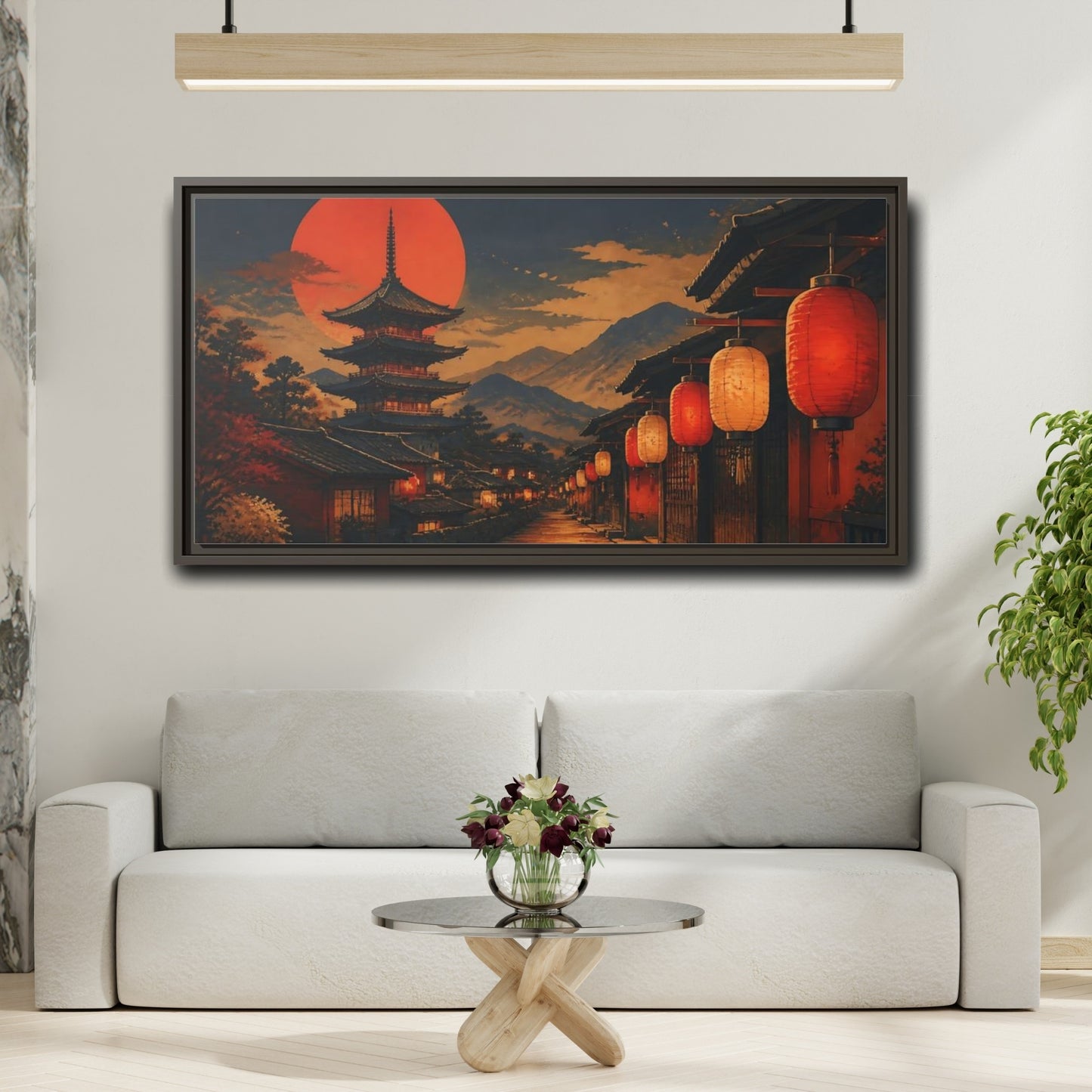 Mockup 2. Vermilion Lantern Lane shown as framed canvas print