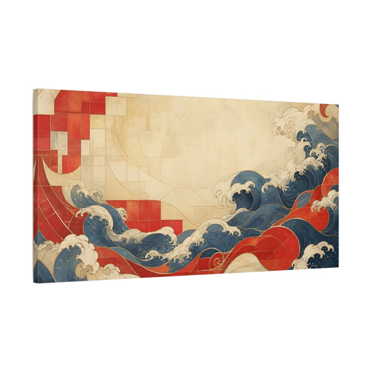 Main Mockup. Vermilion Tile Waves shown as canvas print