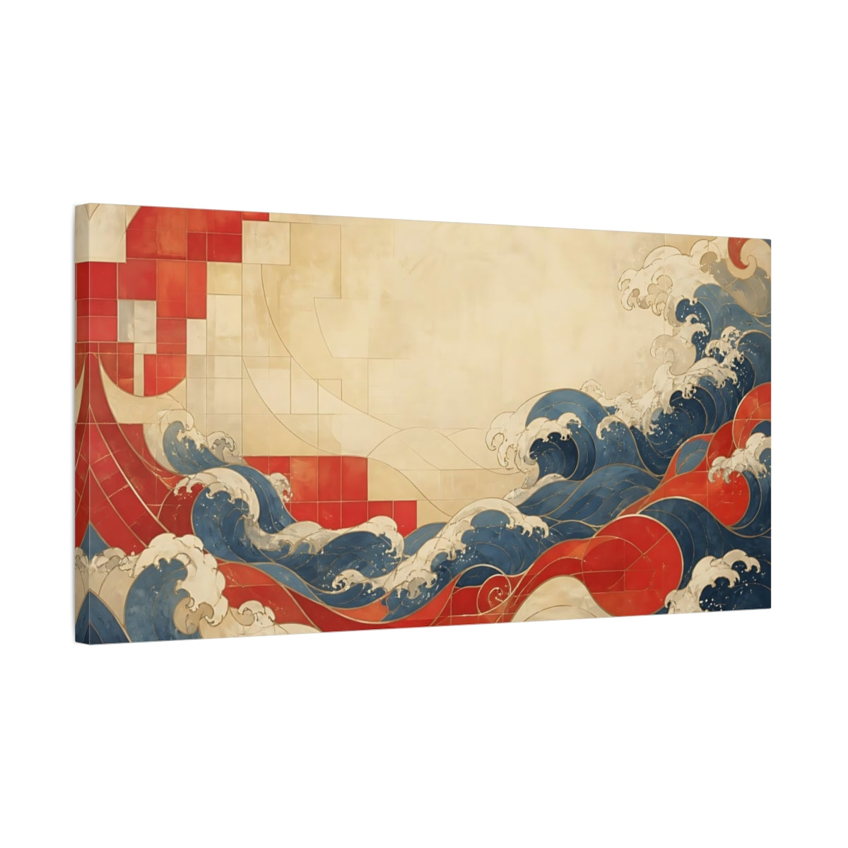Side Mockup 1. Vermilion Tile Waves shown as canvas print