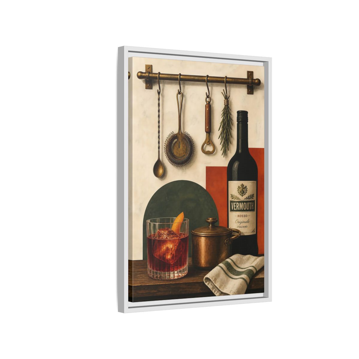 Side Mockup 1. Vermouth Bar Still Life shown as framed canvas print