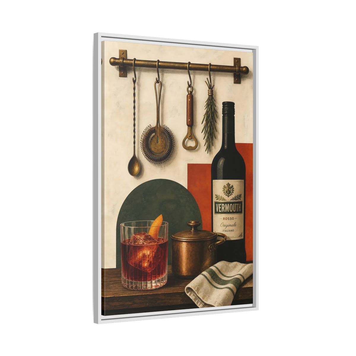 Side Mockup 9. Vermouth Bar Still Life shown as framed canvas print